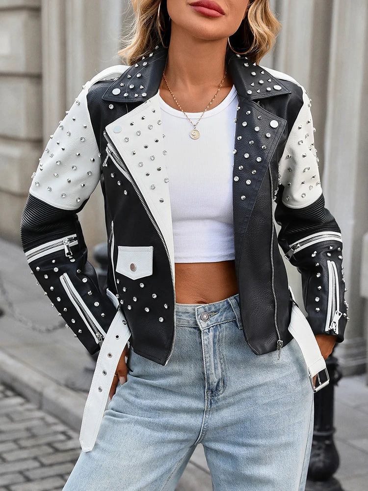 Chaqueta Moto con Remaches Noiré