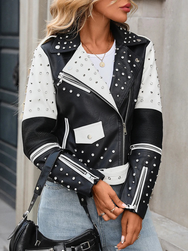 Chaqueta Moto con Remaches Noiré