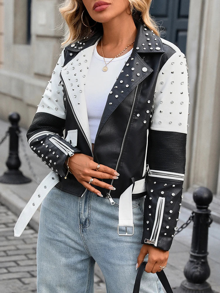 Chaqueta Moto con Remaches Noiré