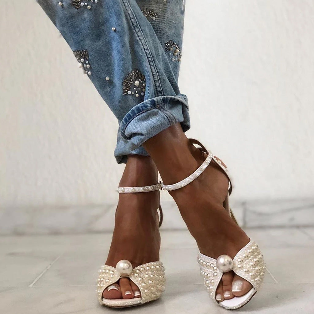 Sandalias de Tacón de Aguja con Perlas
